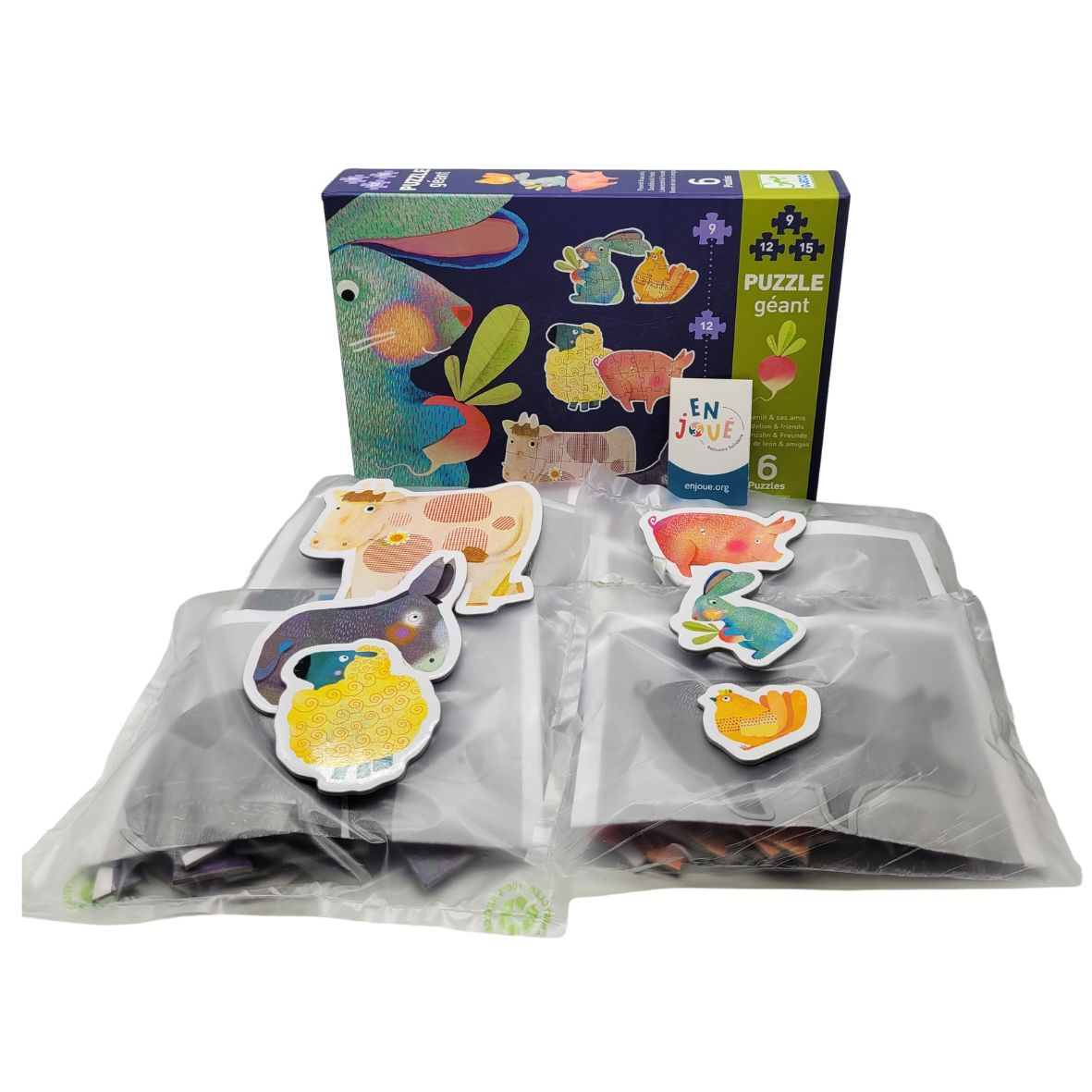 Puzzle Géant Pissenlit et ses Amis 6 puzzles 2 puzzles de 9 pièces + 2 puzzles de 12 pièces + 2 puzzles de 15 pièces - Djeco - Dès 3 ans. Bon état - Vue 2 - 